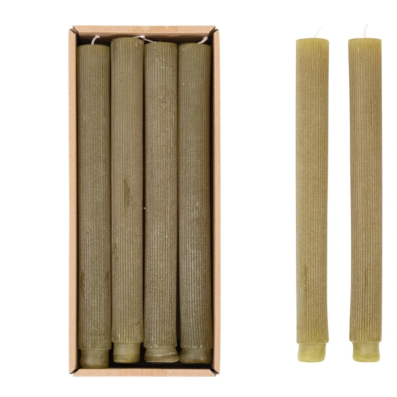 10″ Olive Ribbed Taper Candles // Set of 2