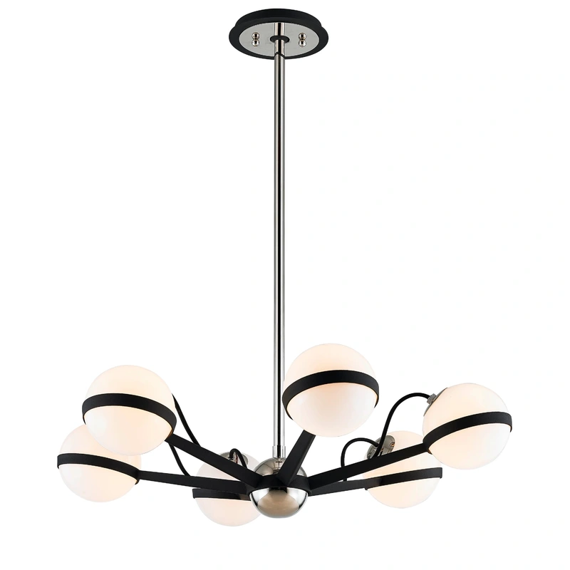 Ace 6 Light Chandelier Small // Carbide BLK with Polished Nickel Accents