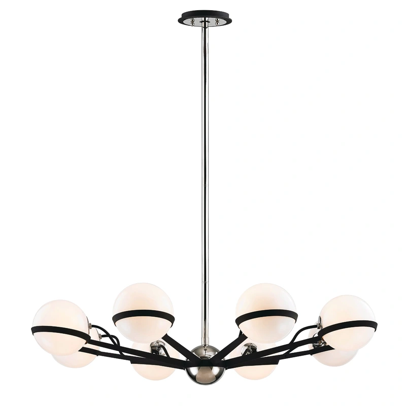 Ace 8 Light Chandelier Medium // Carbide BLK with Polished Nickel Accents