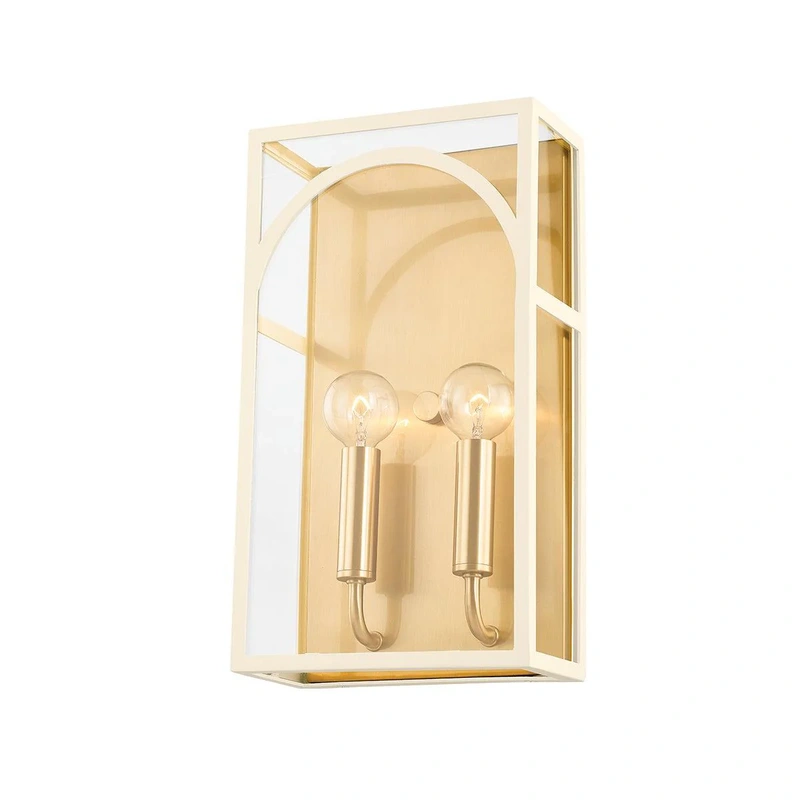 Addison 2 Light Wall Sconce // Aged Brass & Textured Cream Combo