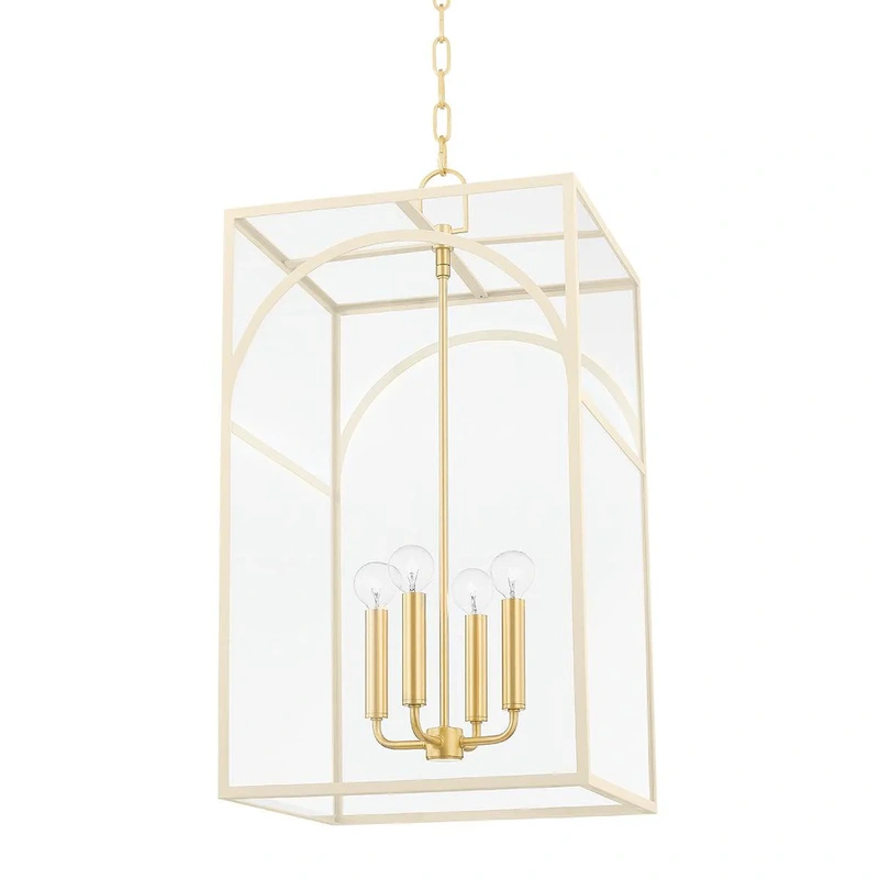 Addison 4 Light Large Pendant // Aged Brass & Textured Cream Combo