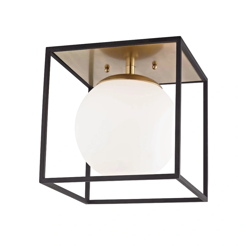 Aira 1 Light Large Flush Mount // Aged Brass & Black