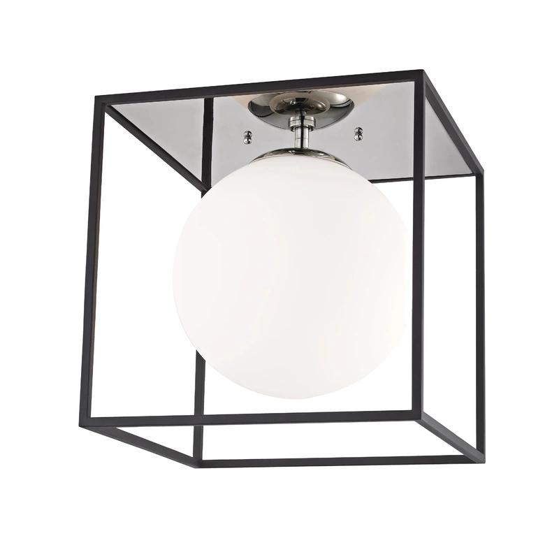 Aira 1 Light Large Flush Mount // Polished Nickel & Black