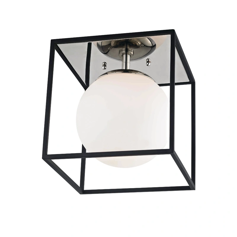 Aira 1 Light Small Flush Mount // Polished Nickel & Black