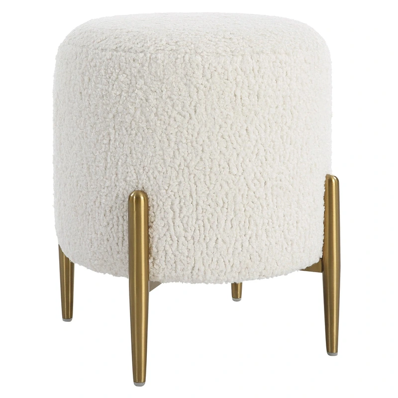 Arles Shearling Brass Ottoman // White