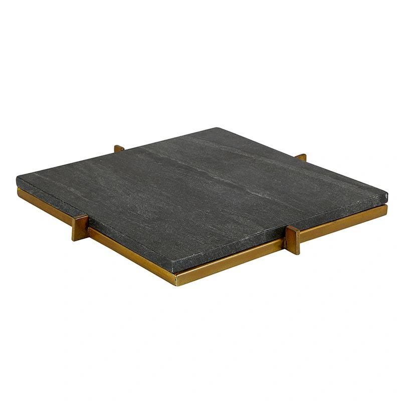 Black Square Marble Tray in Brass Stand