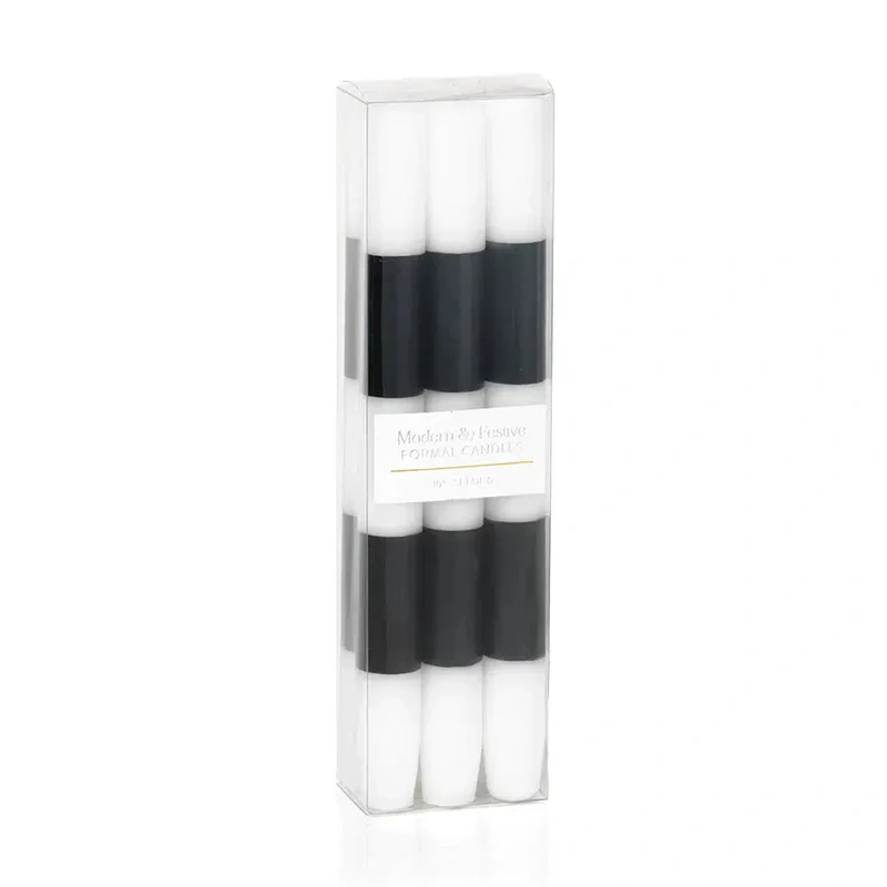 Black & White Stripe Taper Candles // Set of 6