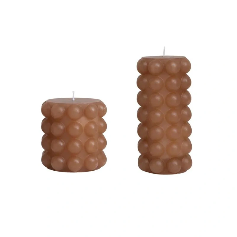 Brown Hobnail Pillar Candle // 2 Sizes