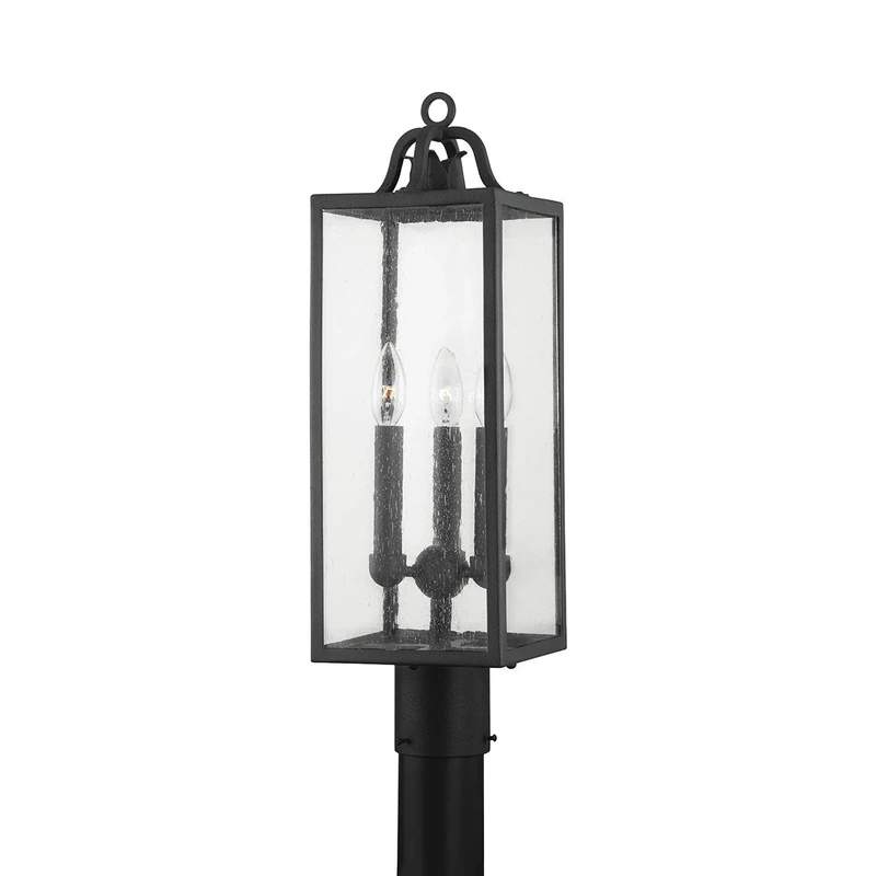 Caiden 3 Light Exterior Post // Forged Iron