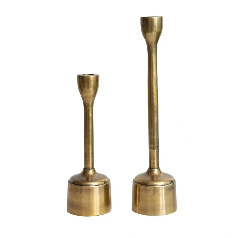 Cast Aluminum Taper Holder Set // Antique Brass Finish