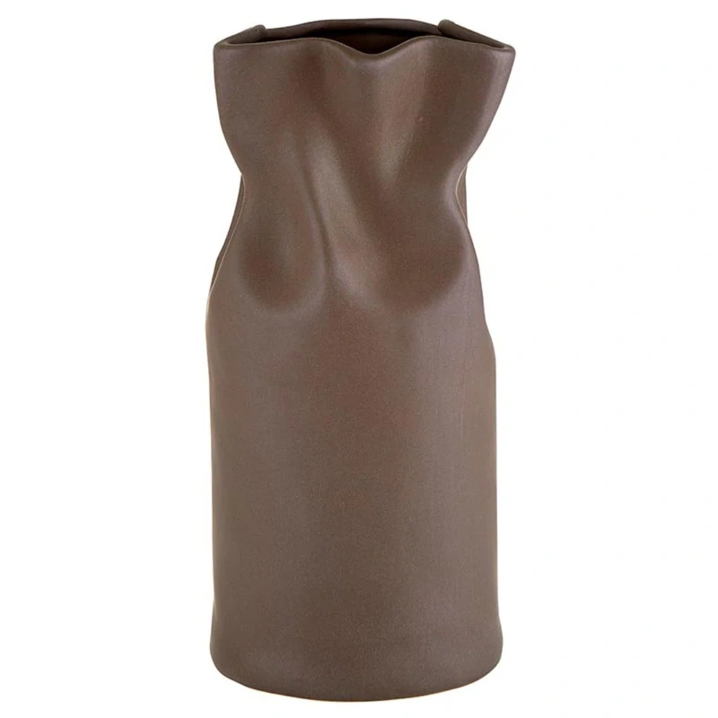 Cinched Matte Brown Ceramic Vase