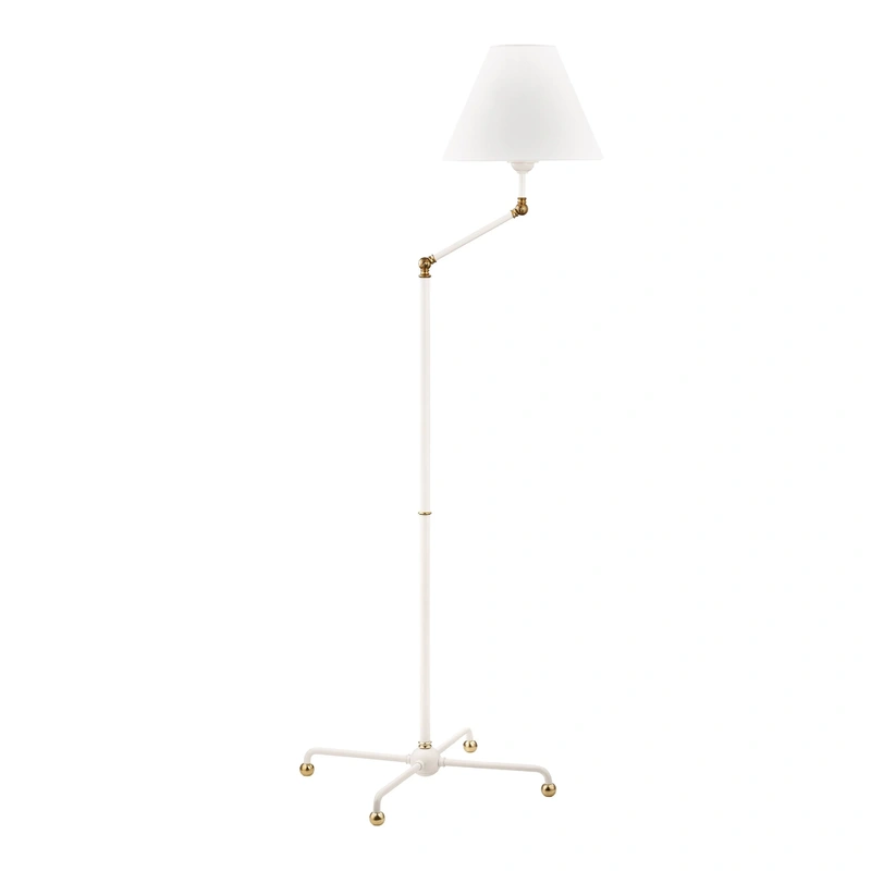 Classic No.1 1 Light Floor Lamp // Aged Brass & Soft Off White