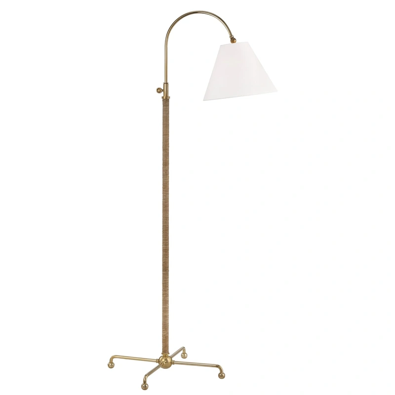 Curves No.1 1 Light Floor Lamp with Rattan Accent // Aged Brass