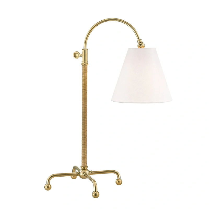 Curves No.1 1 Light Table Lamp with Rattan Accent // Aged Brass