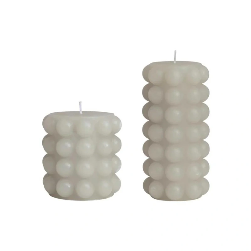 Dove Grey Hobnail Pillar Candle // 2 Sizes