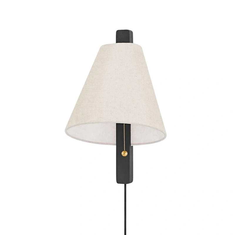 Ellen 1 Light Plug in Sconce // Aged Brass & Wood Charred Ash