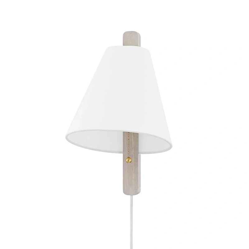 Ellen 1 Light Plug in Sconce // Aged Brass & Wood Whitewash Ash