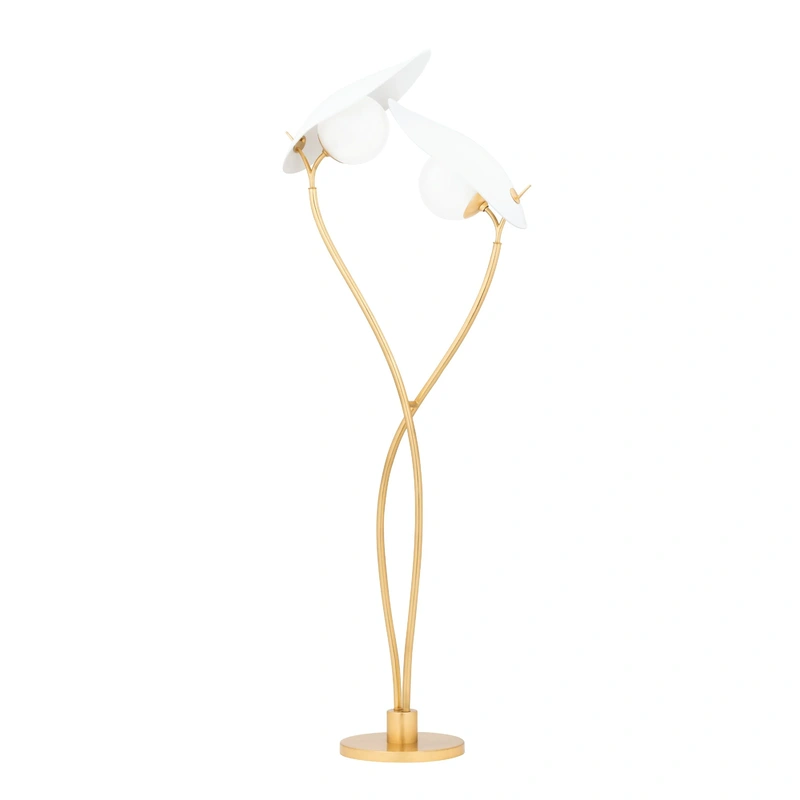 Frond 2 Light Floor Lamp // Gold Leaf & Textured On White Combo