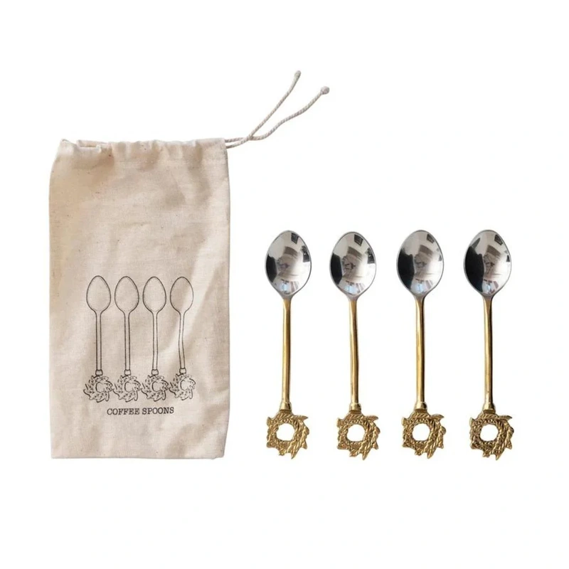 Holiday Wreath Canape Spoons // Set of 4