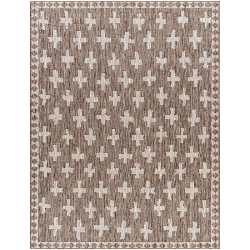 Long Beach Cross Outdoor Rug // Brown & Ivory