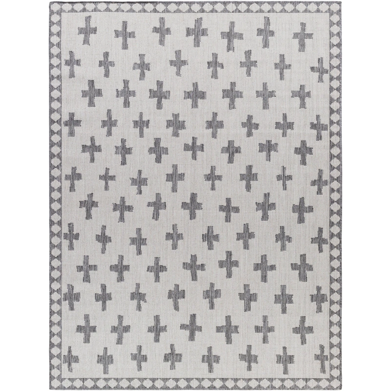 Long Beach Cross Outdoor Rug // Charcoal & Ivory