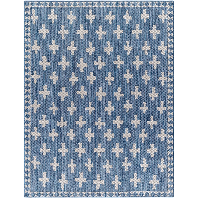 Long Beach Cross Outdoor Rug // Navy & Ivory