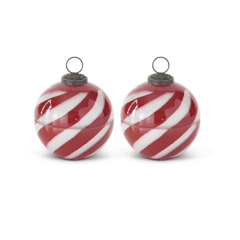 Red & White Glass Ornament Candle