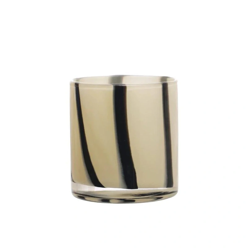 Safari Stripe 4″ Round Glass Candle Holder/Vase // Cream