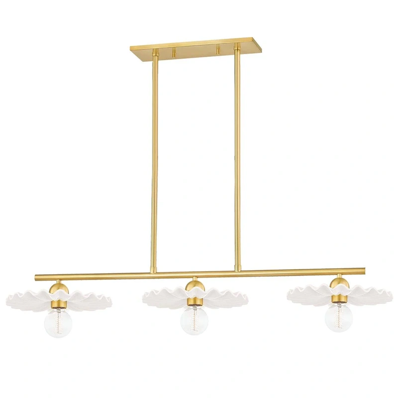 Tinsley 3 Light Island Linear // Aged Brass & Ceramic Gloss Cream